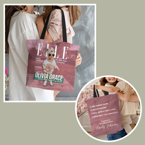 Personalized ELLE Baby Tote Bag – Custom Photo, Name & Quote – Stylish Mom Gift